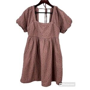 Madewell Floral Quilted Puff Sleeve Mini Dress Sz M Purple Flirty Hidden Zipper